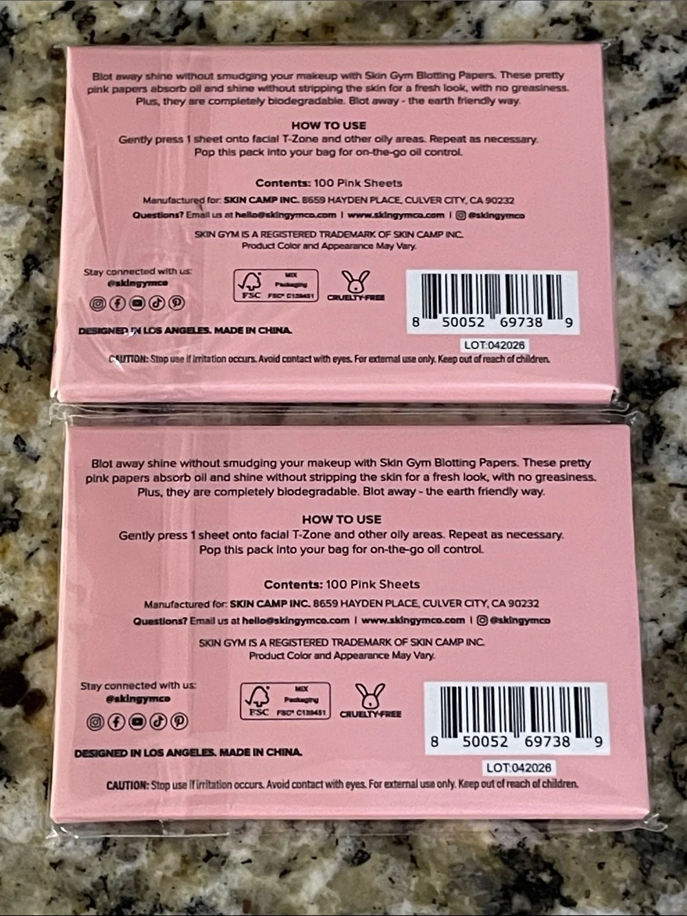 NEW (2 Pack) Skin Gym Ready, Set, Blot Pink Blotting Papers - 100 Sheets Each